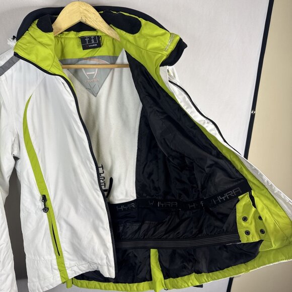 HYRA Women’s White Green Ski Jacket Hooded Insulated Snowboard Coat Large - Picture 4 of 6